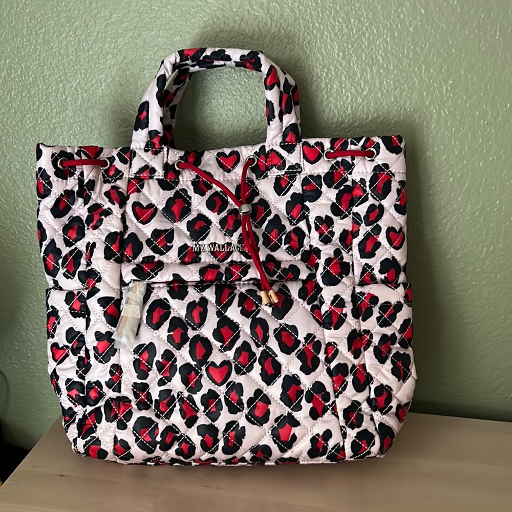 MZ Wallace Hearts Leopard SMALL Metro Convertible Backpack Bag New!